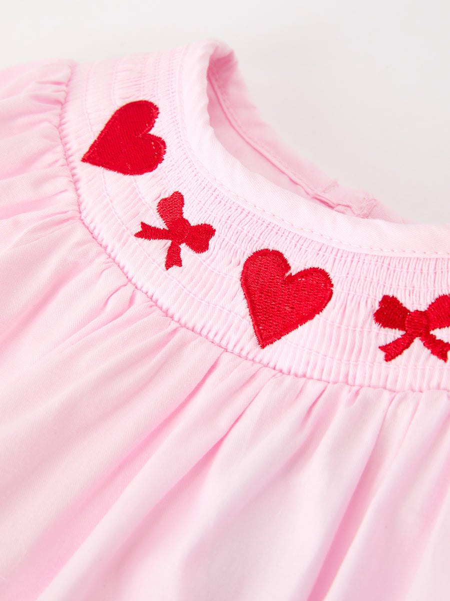 Pink Smocking Embroidery Long Sleeve Girls Baby Romper