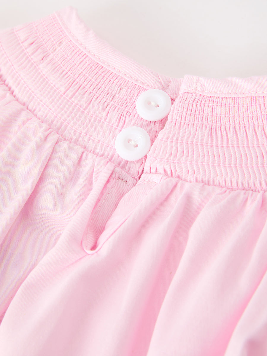 Pink Smocking Embroidery Long Sleeve Girls Baby Romper