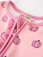 Fall Thanksgiving Pink Pumpkin Ruffle Zip Sleeper Waffle Jumpsuit