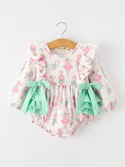 Fall Floral Ruffle Bow Baby Girl Bubble Romper