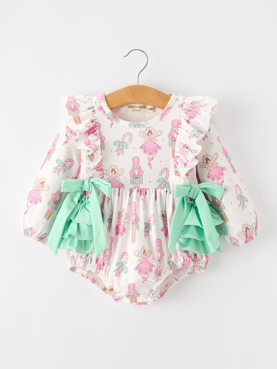 Fall Floral Ruffle Bow Baby Girl Bubble Romper