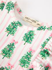 Christmas Tree Print Ruffle Bow Baby Girl Bubble Romper