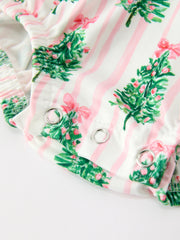 Christmas Tree Print Ruffle Bow Baby Girl Bubble Romper