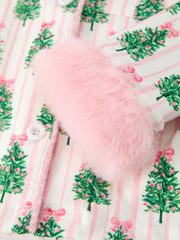 Mommy and Me Christmas Tree Print Pajama Set with Fur Trim