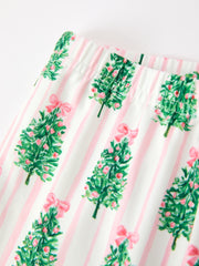 Mommy and Me Christmas Tree Print Pajama Set with Fur Trim