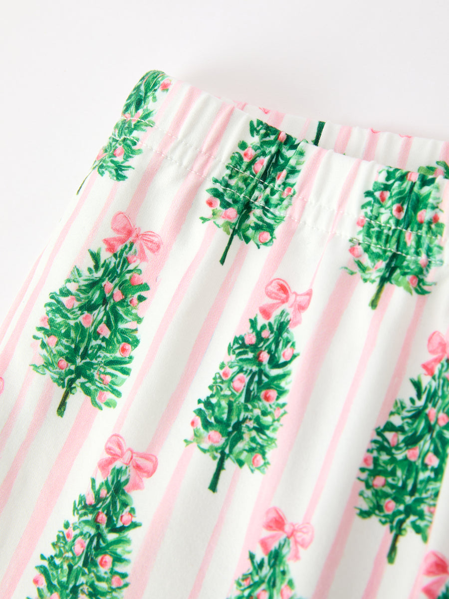 Mommy and Me Christmas Tree Print Pajama Set with Fur Trim