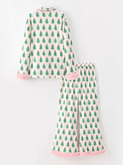 Mommy and Me Christmas Tree Print Pajama Set with Fur Trim
