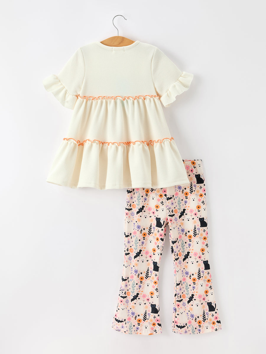 Halloween Black Cat Girls Bell Bottom Pant Set