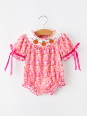 Girls Halloween & Thanksgiving Floral Smocked Bubble Romper
