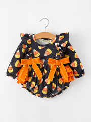 Halloween Candy Corn Baby Girl Bubble Romper Ruffle