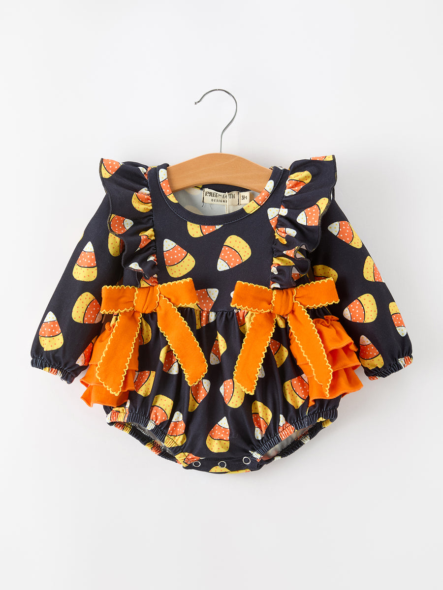 Halloween Candy Corn Baby Girl Bubble Romper Ruffle