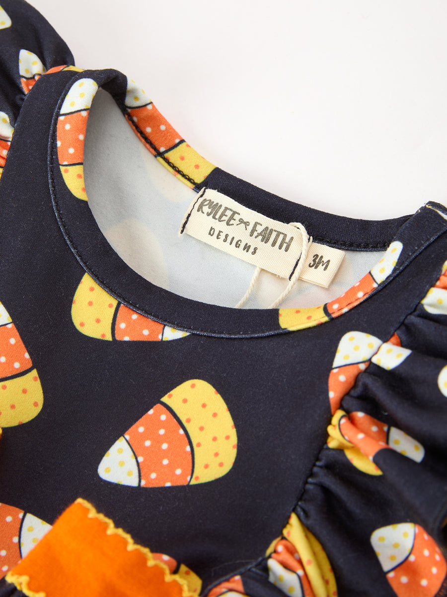 Halloween Candy Corn Baby Girl Bubble Romper Ruffle