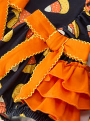 Halloween Candy Corn Baby Girl Bubble Romper Ruffle