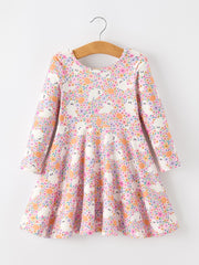 Halloween Ghost Print Girls Twirl Dress Long Sleeve