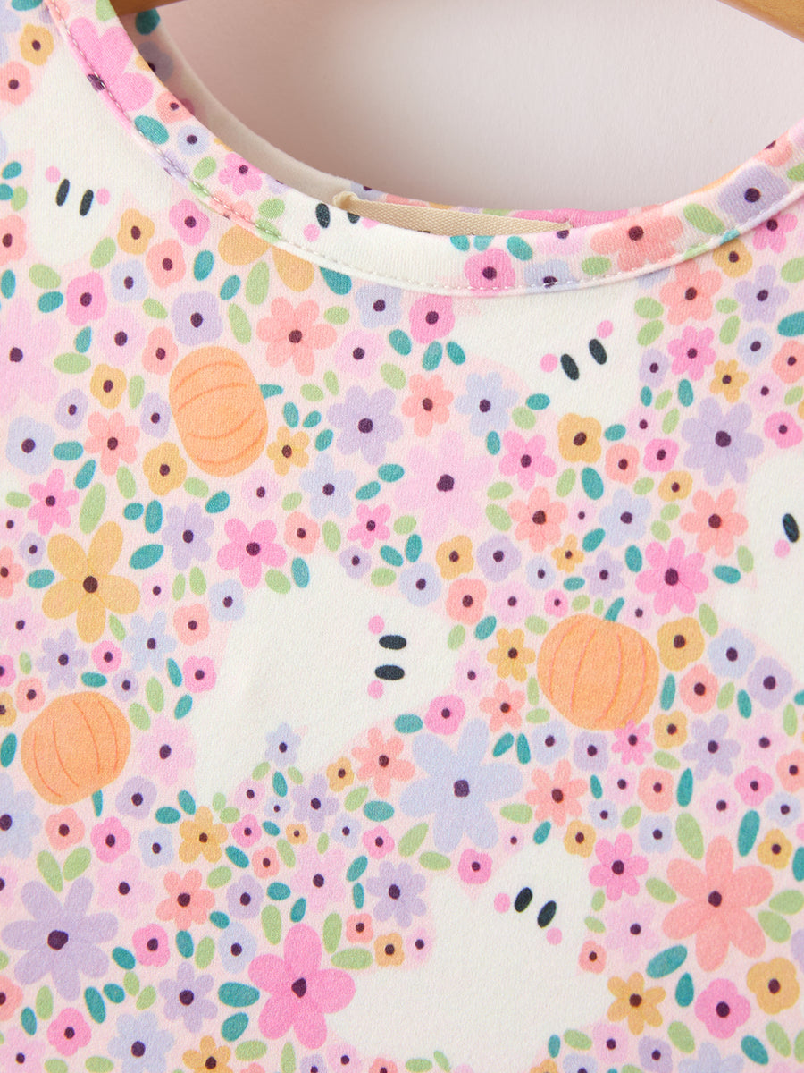 Halloween Ghost Print Girls Twirl Dress Long Sleeve