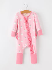 Halloween Ghost Baby Girl Pink Pajamas Ruffle Zipper Romper