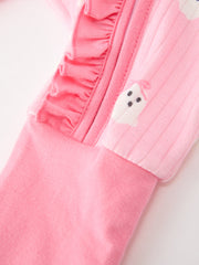 Halloween Ghost Baby Girl Pink Pajamas Ruffle Zipper Romper