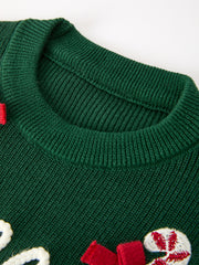 Girls Christmas Jolly Candy Cane Bow Knit Sweater