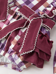 Fall Plaid Bow Ruffle Girls Bubble Romper