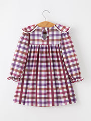 Fall Plaid Petals Collar Girls Dress