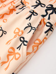 Halloween Bow Print Girls Twirl Dress Long Sleeve with Pockets