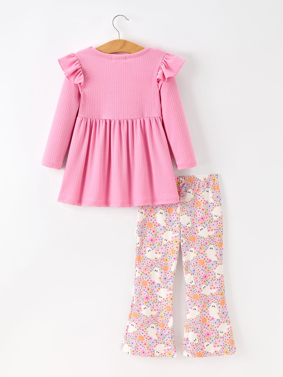 Halloween Ghost Girls Bell Bottom Pant Set Ruffle