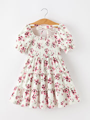 Floral Ruffle Girls Dress Puff Sleeve Party Dress