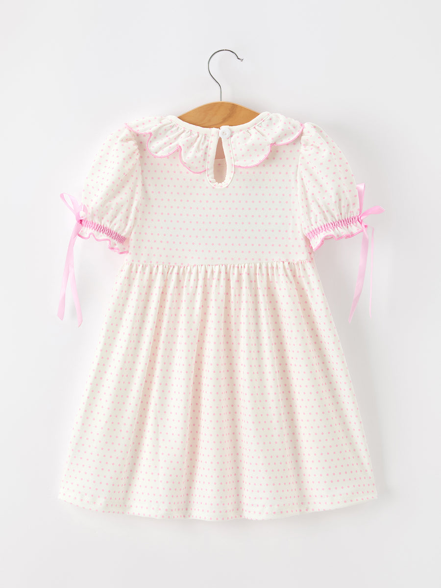 Christmas Smocked Girls Dress Embroidered Holiday Ruffle Collar