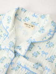 Mommy and Me Blue Floral Print Pajama Set with Button Top