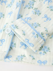 Mommy and Me Blue Floral Print Pajama Set with Button Top