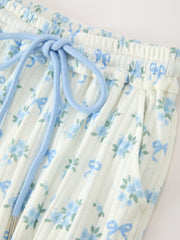 Mommy and Me Blue Floral Print Pajama Set with Button Top