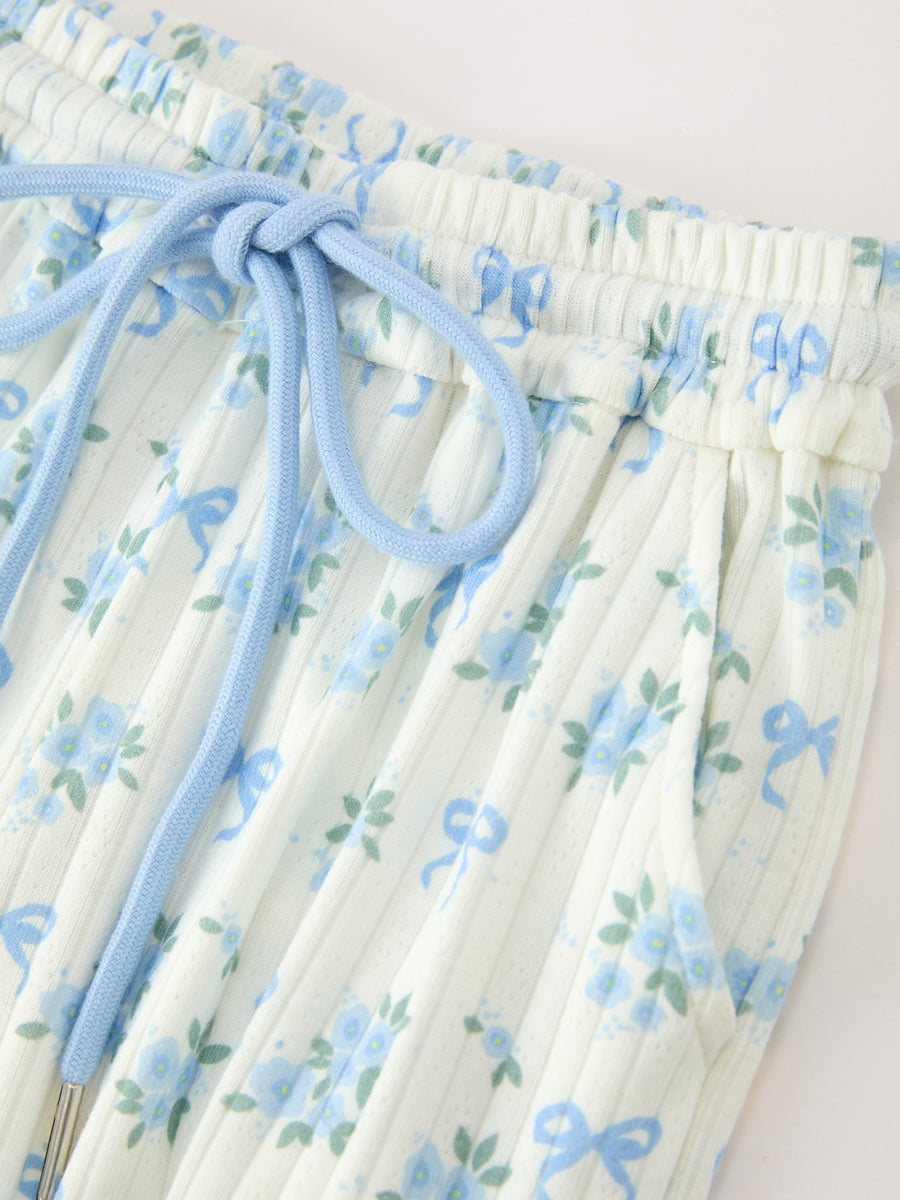 Mommy and Me Blue Floral Print Pajama Set with Button Top