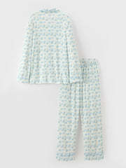 Mommy and Me Blue Floral Print Pajama Set with Button Top