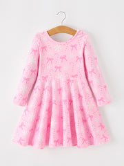 Pink Christmas Candy Cane Print Twirl  Girls Dress