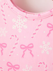 Pink Christmas Candy Cane Print Twirl  Girls Dress