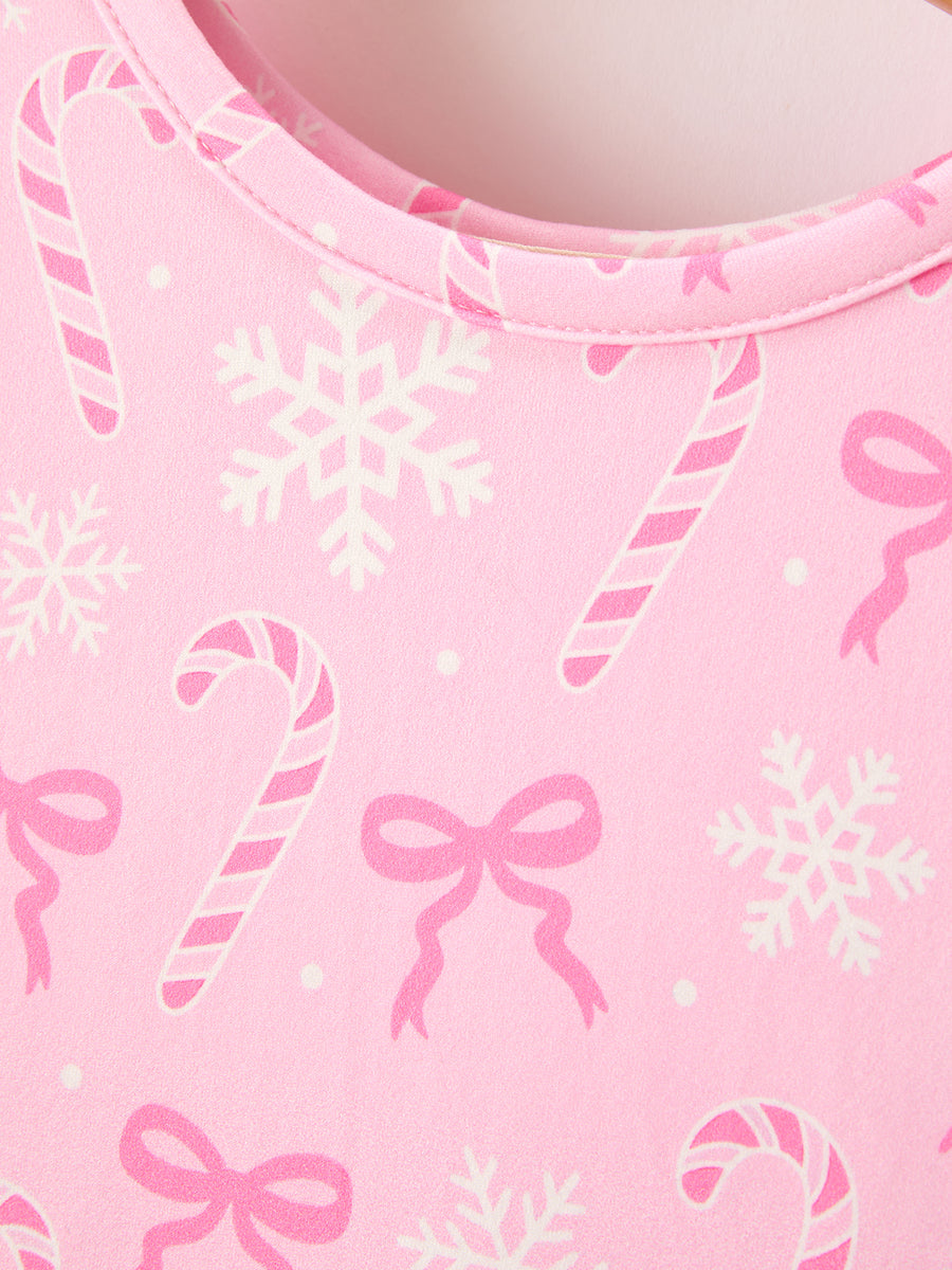 Pink Christmas Candy Cane Print Twirl  Girls Dress