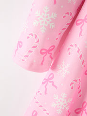 Pink Christmas Candy Cane Print Twirl  Girls Dress
