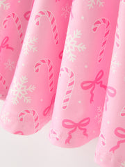 Pink Christmas Candy Cane Print Twirl  Girls Dress
