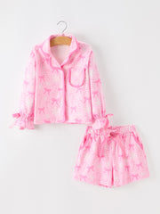 Mommy and Me Pink Christmas Candy Cane Print Pajama Set