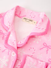 Mommy and Me Pink Christmas Candy Cane Print Pajama Set