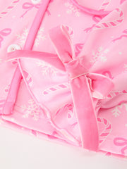 Mommy and Me Pink Christmas Candy Cane Print Pajama Set