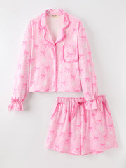 Mommy and Me Pink Christmas Candy Cane Print Pajama Set