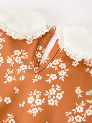 Fall Girls Rust Floral Lace Trim Peter Pan Collar Dress