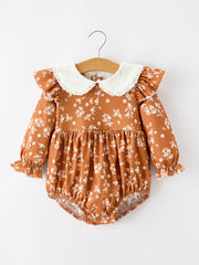 Fall Baby Girls Rust Floral Peter Pan Collar Bubble Romper