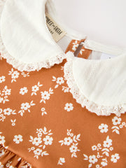 Fall Baby Girls Rust Floral Peter Pan Collar Bubble Romper