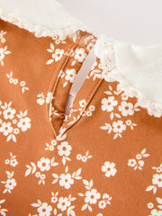 Fall Baby Girls Rust Floral Peter Pan Collar Bubble Romper