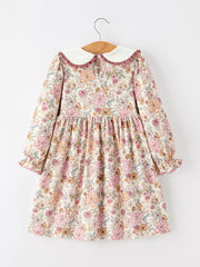 Fall Girls Floral Lace Trim Peter Pan Collar Dress