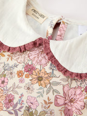 Fall Girls Floral Lace Trim Peter Pan Collar Dress
