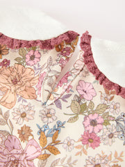 Fall Girls Floral Lace Trim Peter Pan Collar Dress