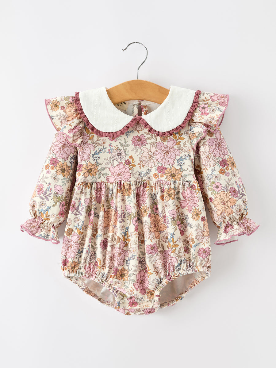 Fall Baby Girls Floral Peter Pan Collar Bubble Romper